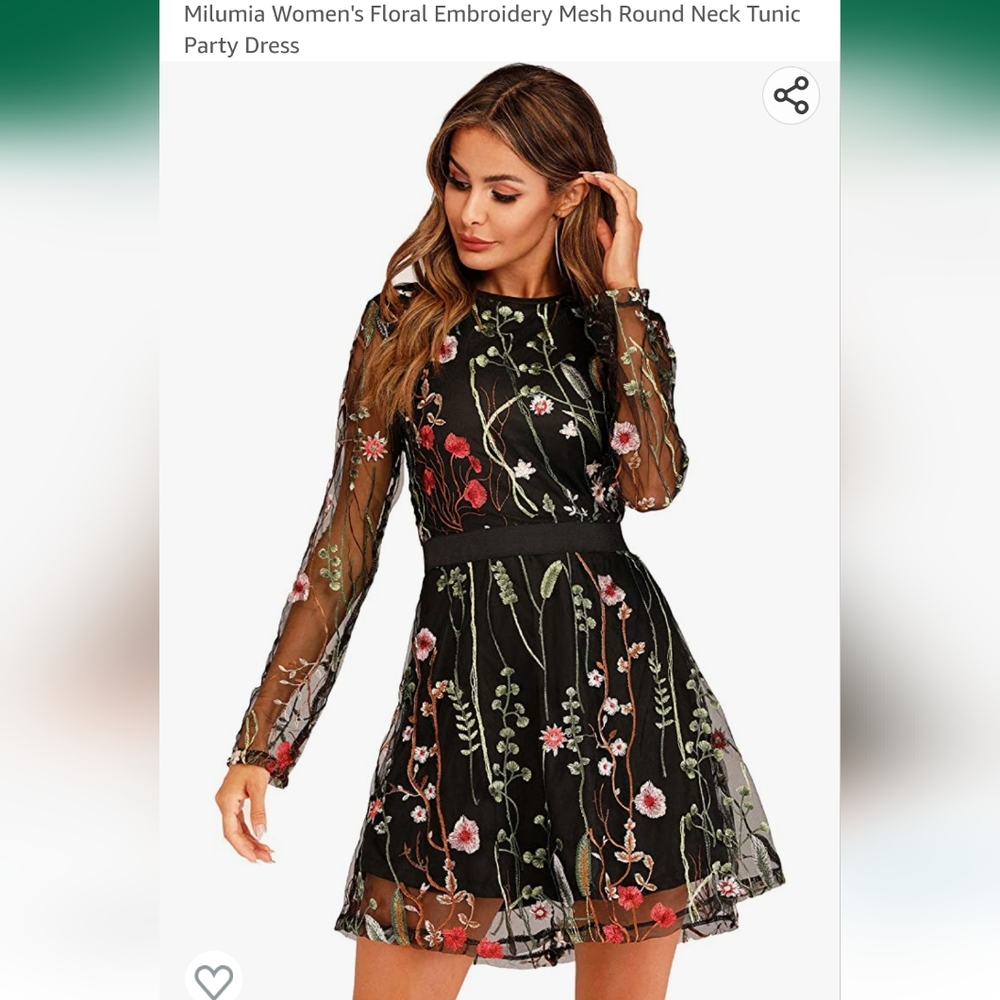 MILUMIA black floral embroidered dress, size medium